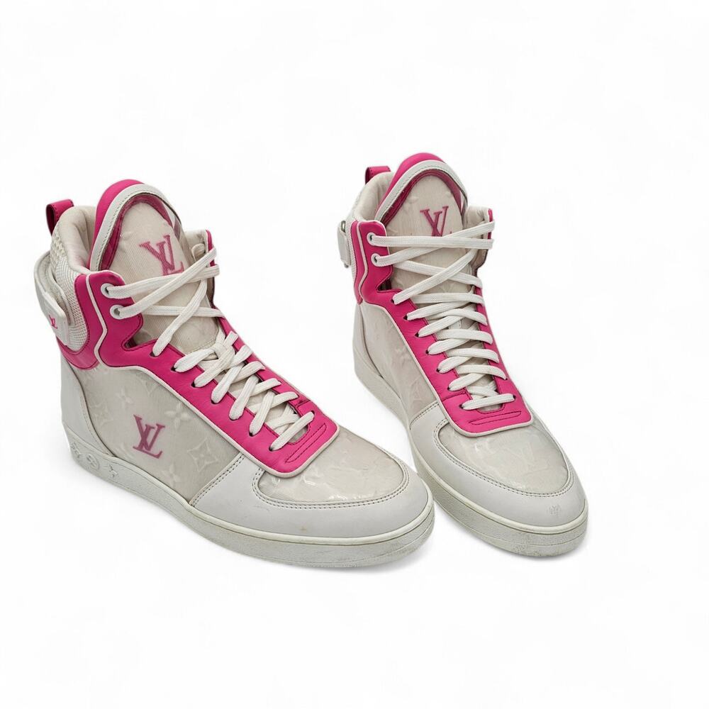 Louis Vuitton LV Boombox Sneaker Boot High Top White Pink Leather Size 40 US 10